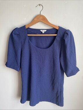 Navy Puff Sleeve Scoop Neck Top